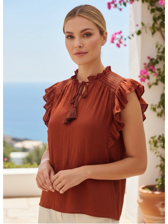 Maison d'Amelie Tops - Maison d'Amelie Paris Rust Ruffle Blouse Size XS (18” PTP) NWT
